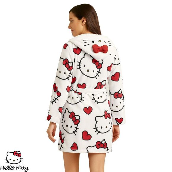 Hello Kitty Womens/Ladies 3D Ears Fleece Robe / White/Red/Black - Picture 5 of 5